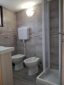 a bathroom with a toilet and a sink at Casa La Pief 3 Blue by Gardadomusmea in Tremosine Sul Garda