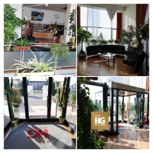 een collage van foto's van een woonkamer met planten bij Hotel Garda in Affi