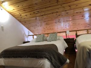 - une chambre avec deux lits et un plafond en bois dans l'établissement Apart Haiken, à El Calafate