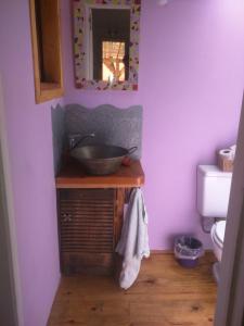 een badkamer met een wastafel en een spiegel bij Cabañita del bosque in Bariloche