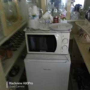 un forno a microonde seduto sopra un frigorifero di Rossyiva a Minturno