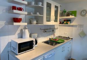 Η κουζίνα ή μικρή κουζίνα στο Gästehaus Alwine Wohnung 7 +6 φωτογραφίες