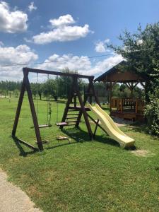 einen Spielplatz mit Rutsche im Gras in der Unterkunft Salaš Gnijezdo in Bačka Palanka