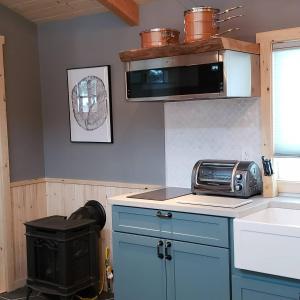 a kitchen with a counter top with a toaster oven at Entire Tiny Home close to cruise ship terminal Alaska Railroad and downtown Seward in Seward