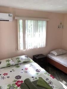 1 dormitorio con 2 camas y ventana en Apartamento Turistico Eisamar en San Andrés