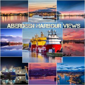 a collage of photos of a harbor at sunset at Queens Apartments - Grampian Lettings Ltd in Aberdeen