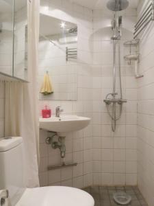 a bathroom with a sink and a toilet and a shower at ApartmentInCopenhagen Apartment 655 in Copenhagen
