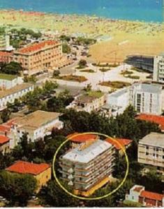 an aerial view of a city with buildings at Hotel Donatello in Cesenatico