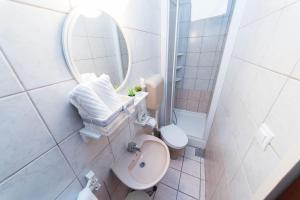 a bathroom with a toilet and a mirror at Apartment Green Pag in Pag