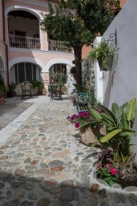 a courtyard with a tree and flowers in front of a building at B&B Casa Licheri in San Vito