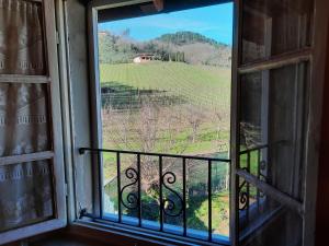 ein offenes Fenster mit Blick auf ein Feld in der Unterkunft Agriturismo Tenuta Adamo in Lucca