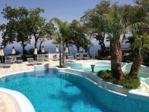 a swimming pool with palm trees in a resort at Hotel Myage in Ischia