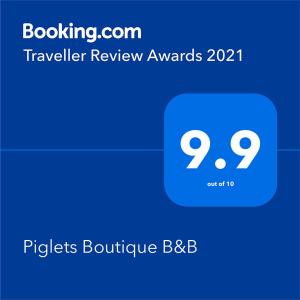 Sertifikatas, apdovanojimas, ženklas ar kitas apgyvendinimo įstaigoje Piglets Boutique Country Stay - winner Best B&B and Guest House of the Year - VisitEngland 2023 matomas dokumentas