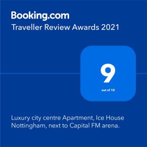 Un certificat, premiu, logo sau alt document afișat la Luxury city centre Apartment with Smart TV and Netflix, Hockley, Nottingham