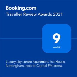 Sijil, anugerah, tanda atau dokumen lain yang dipamerkan di Luxury city centre Apartment with Smart TV and Netflix, Hockley, Nottingham