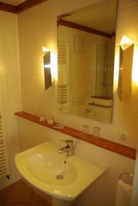 a bathroom with a sink and a mirror at Staffelsteiner Hof in Bad Staffelstein