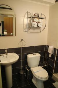 un baño con inodoro y lavabo en Fortress Apartments, en Novi Sad