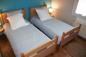 two twin beds in a room with at Les Bruyères de Jeanne et René Zoo de Beauval à 20min,Châteaux TOUT INCLUS in Fontguenand