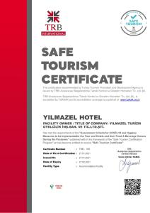 Certifikát, hodnocení, plakát nebo jiný dokument vystavený v ubytování Yilmazel Hotel