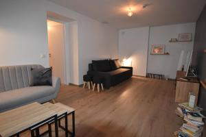 a living room with a couch and a chair at VAUJANYLOCATIONS - Le Chalet d Antoine et Mary in Vaujany