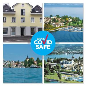 un collage di immagini di case e acqua di 3 Doppelbett Business Apartment am Bodensee ad Arbon
