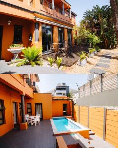 an orange house with a swimming pool and a patio at ALBATROSS SUITE in Cape Town