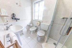 a bathroom with a toilet and a sink and a shower at Beira Dão - Turismo Rural in Tondela