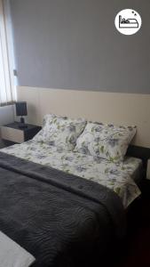 - une chambre dotée d'un lit avec une couverture et des oreillers dans l'établissement Rooms S&S Milicevic u strogom centru Aleksandrovca, à Aleksandrovac