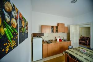 a kitchen with a refrigerator and a table in it at Apartman Lux in Pirot