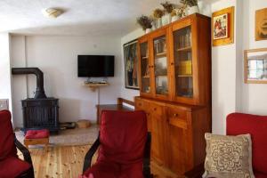 un soggiorno con armadio in legno e TV di Spectacular LakeView House a Žabljak