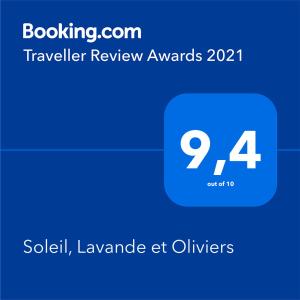 ペルテュイにあるSoleil, Lavande et Oliviersの旅行審査賞の携帯電話のスクリーンショット