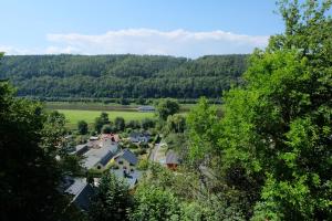 an aerial view of a village in a forest at Doppelzimmer Liliensteinblick 1.OG in Bad Schandau