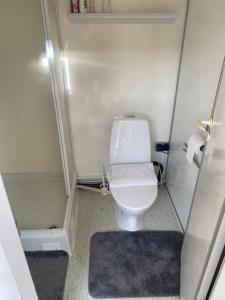 une petite salle de bains avec toilettes et tapis dans l'établissement SoegaardensBB, à Stenløse
