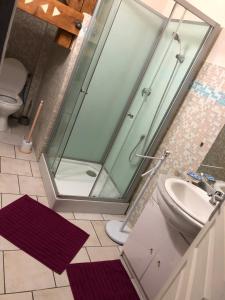 een badkamer met een douche, een toilet en een wastafel bij le verso in Narbonne +6 foto's