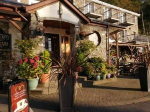 a building with potted plants in front of it at Three Rivers Hotel in Ferryside