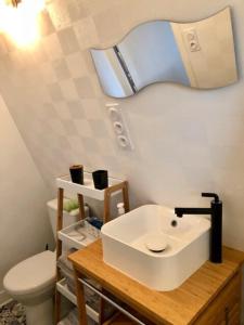 サン・ピエール・キブロンにあるMaisonnette atypique des années 1960のバスルーム(洗面台、トイレ付)