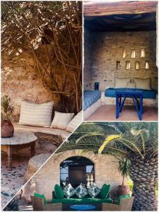 eine Collage aus vier Bildern eines Wohnzimmers in der Unterkunft Comme un hameau de charme dominant l'Océan in Essaouira + 44 Fotos