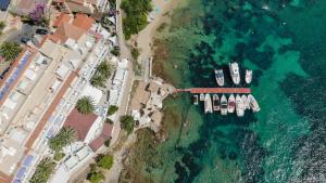 una vista aérea de un puerto con barcos en el agua en Vistabella, en Roses