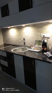 a kitchen with a sink and a counter top at Apartman SILVER in Sremska Mitrovica