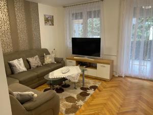Televízia a/alebo spoločenská miestnosť v ubytovaní Beta Apartman