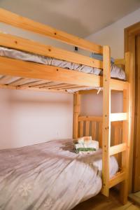 2 letti a castello in una camera con un letto di COL DE RIF Appartamento Storico nelle Dolomiti a Falcade