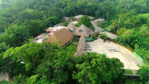 an overhead view of a house in a forest at Hotel Villa Mercedes Palenque in Palenque