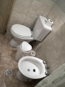 a bathroom with a toilet and a sink at Cabaña entre Arboles in San Carlos de Bariloche
