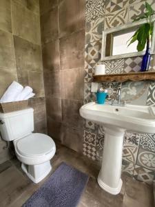 a bathroom with a toilet and a sink at La Casa del Barrio in Monterrey