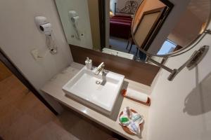 ein Bad mit einem Waschbecken und einem Spiegel in der Unterkunft La Casa Carlota in Oaxaca de Juárez