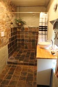 a bathroom with a sink and a shower at Bakehouse Burra in Burra