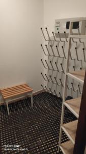 a room with a ladder and a bench next to a wall at Hotel Vladimír in Janske Lazne