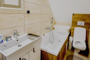 a bathroom with a sink and a toilet at GRAPA LOFT Dom w Górach Apartament Wypoczynek w górach in Lipnica Wielka +16 photos
