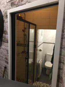 a bathroom with a shower and a toilet at Chambre D'hôte Villa Maurice in Étretat