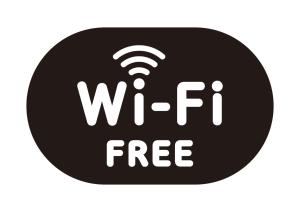 a black and white sign with a wifi free symbol at THE HOTELS HAKATA KASANE Bayside in Fukuoka